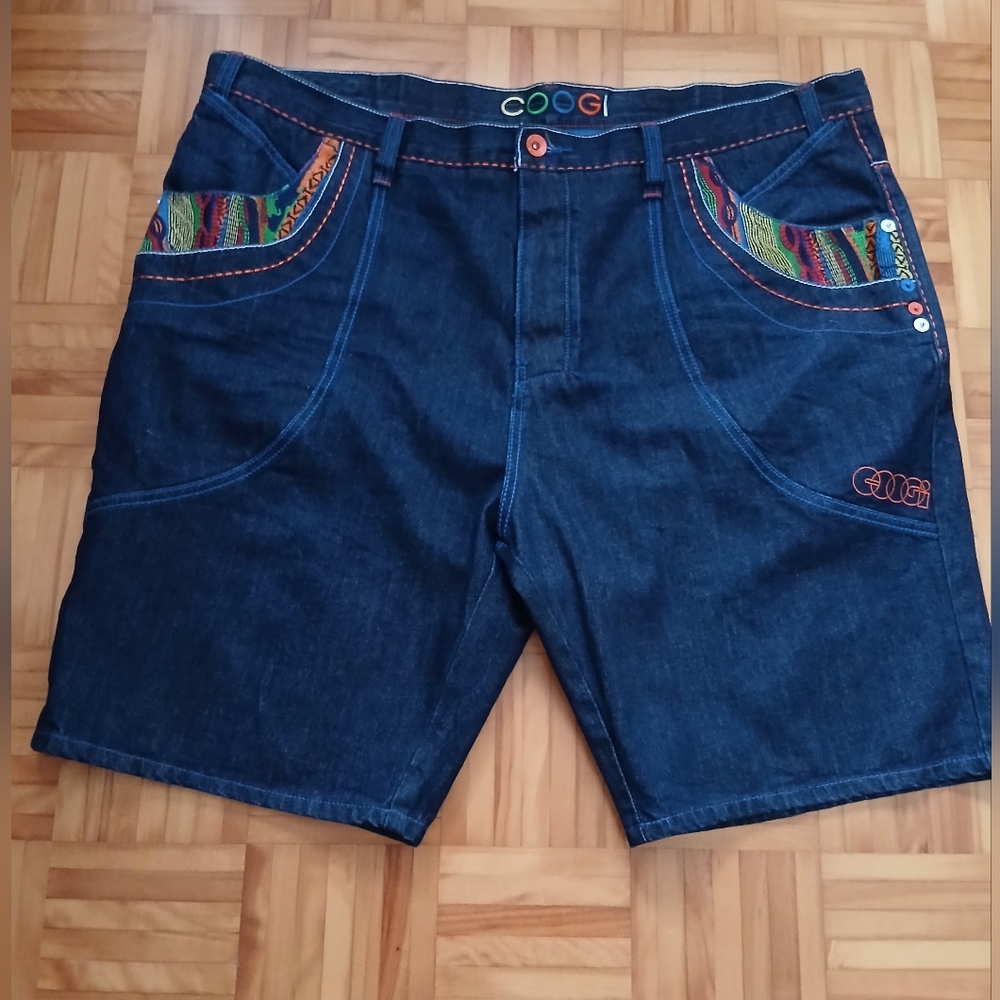 COOGI Vibrant Blue Jean Shorts with Multicolor Accents.Size 48